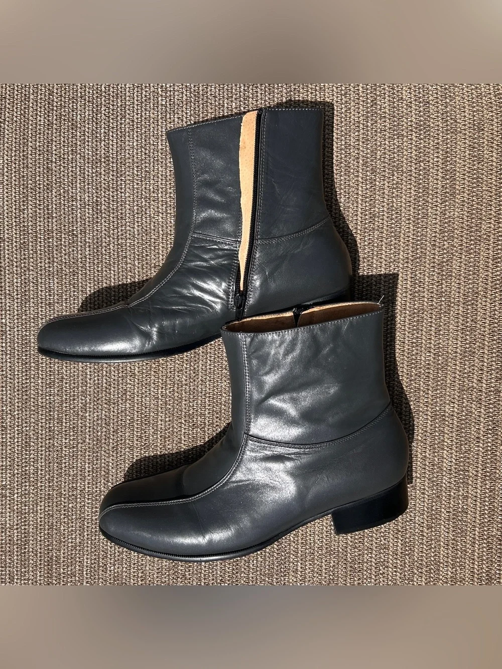 Vintage 1980s Botany 500 Dark Grey Leather Side Zip Dress Boots 12M